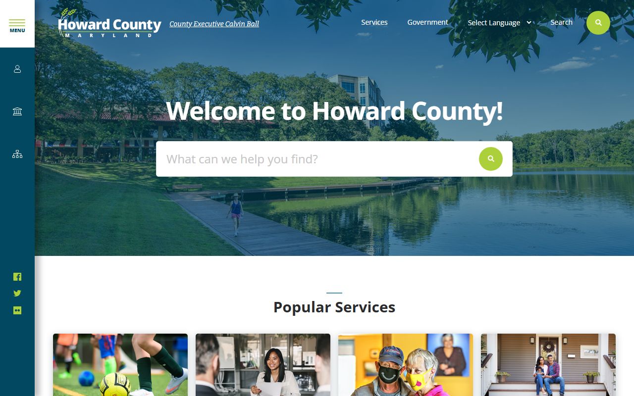 Howard County Maryland government homepage with links to sex offender registry and police contacts