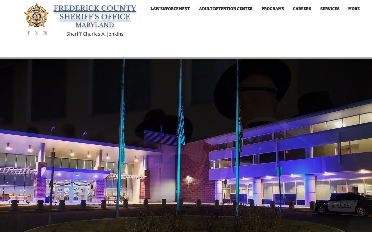 Frederick County Sheriff's Office homepage showing sex offender registration program contacts