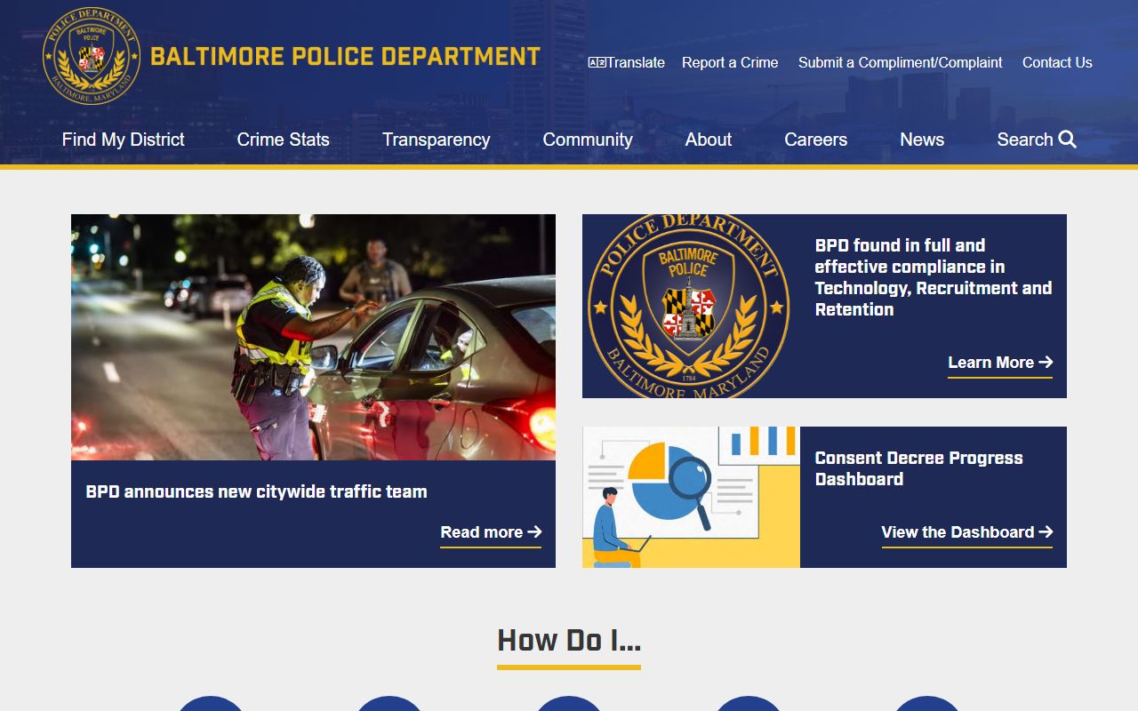 Baltimore Police Department homepage for Baltimore City sex offender registration and records