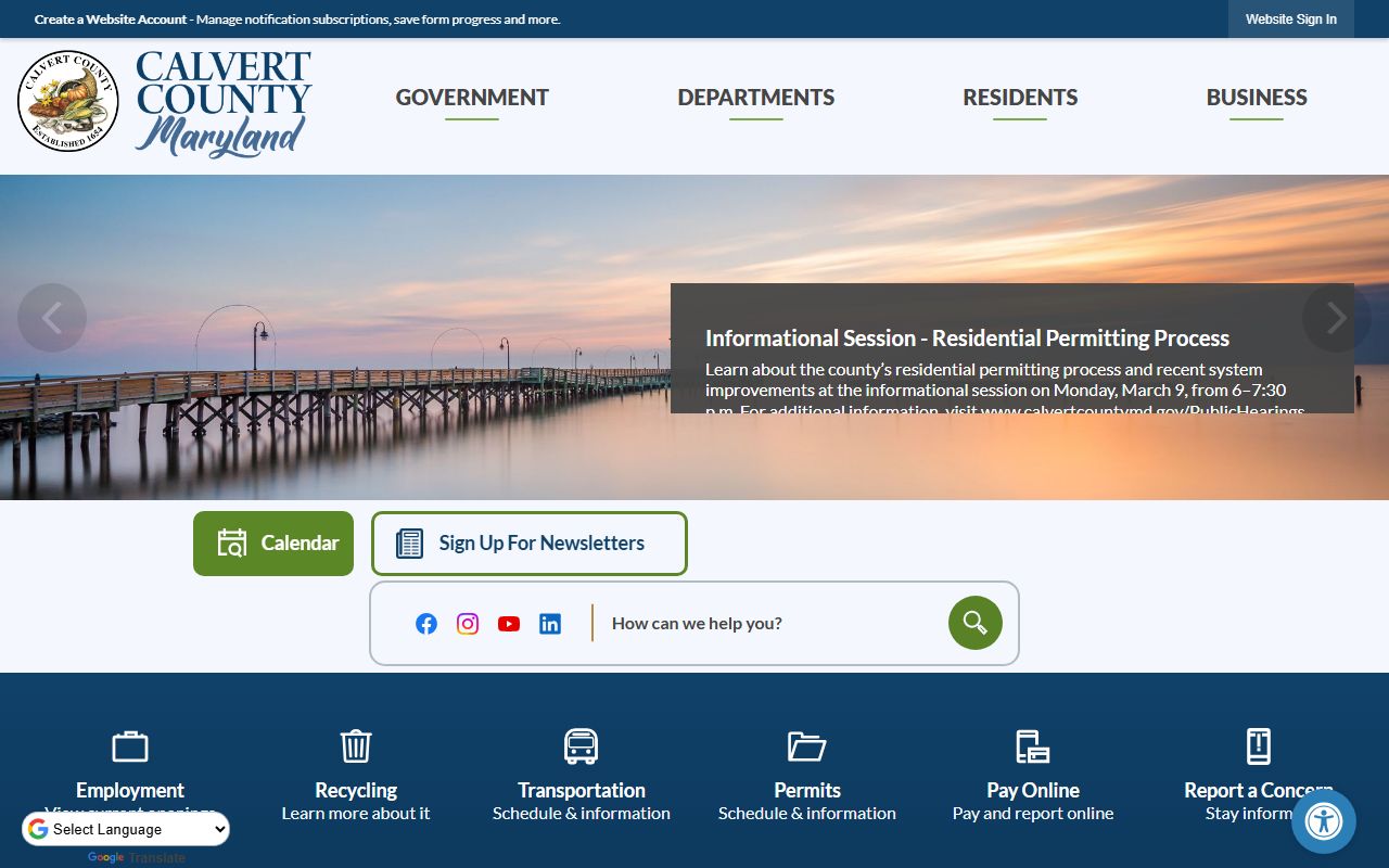 Calvert County government homepage with links to Sheriff's Office sex offender resources