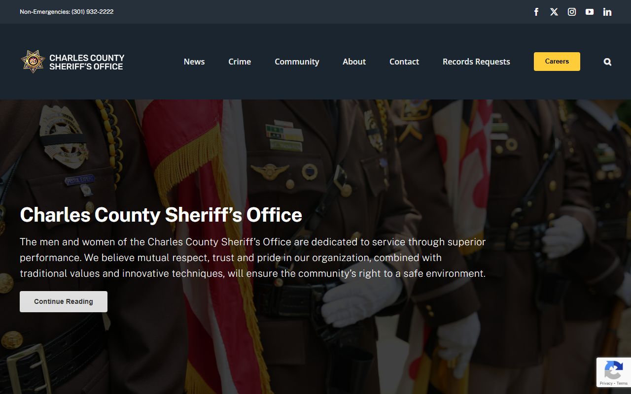 Charles County Sheriff's Office website showing Special Victims Unit and sex offender registry resources