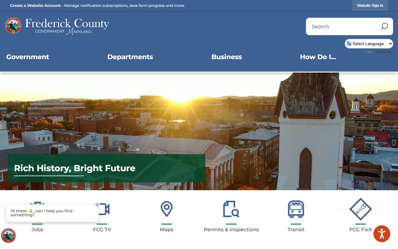Frederick County Maryland official county homepage with links to sex offender records and Sheriff's Office resources