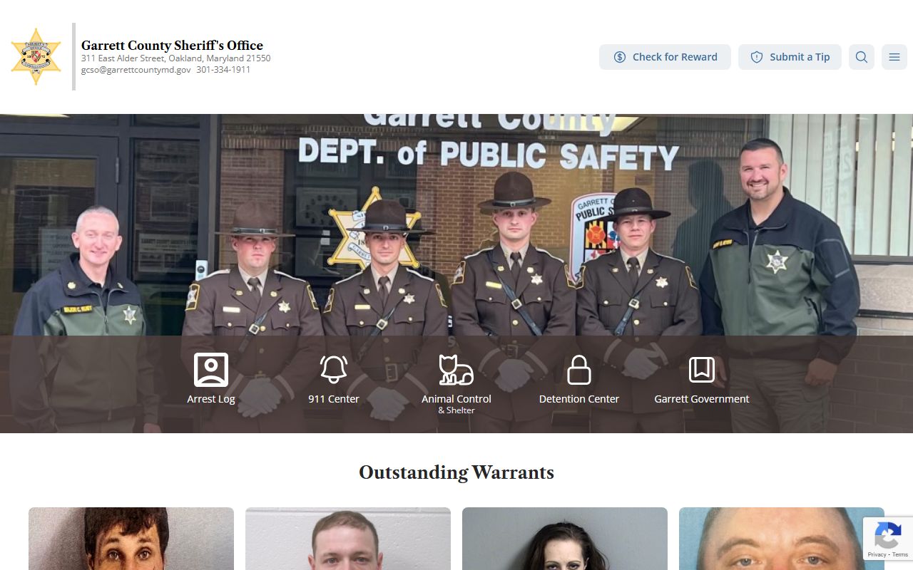 Garrett County Sheriff's Office page showing registration contacts for Garrett County sex offenders