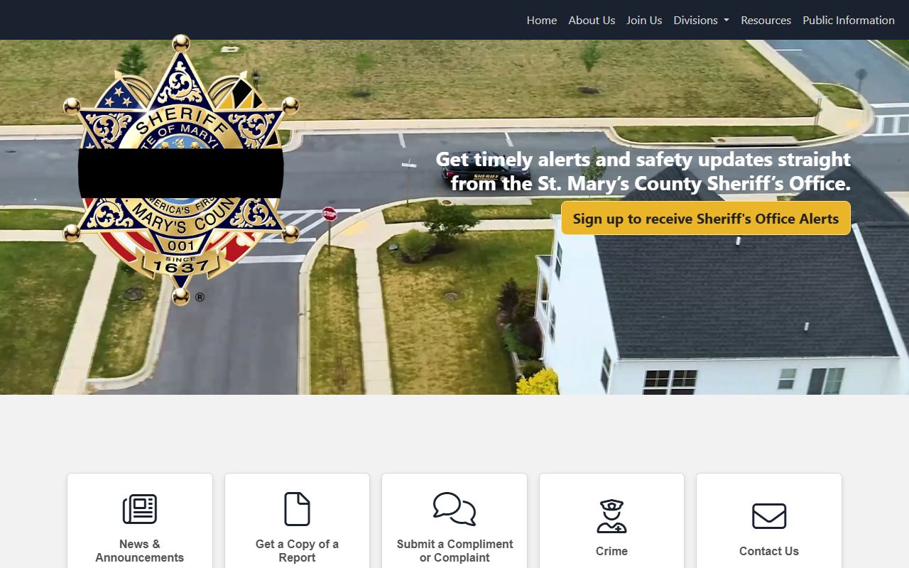 St. Mary's County Sheriff's Office homepage for sex offender registration and records