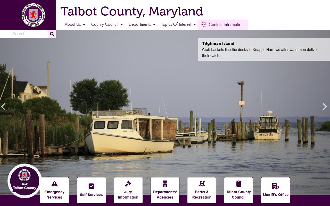 Talbot County Maryland government homepage for sex offender registry contacts